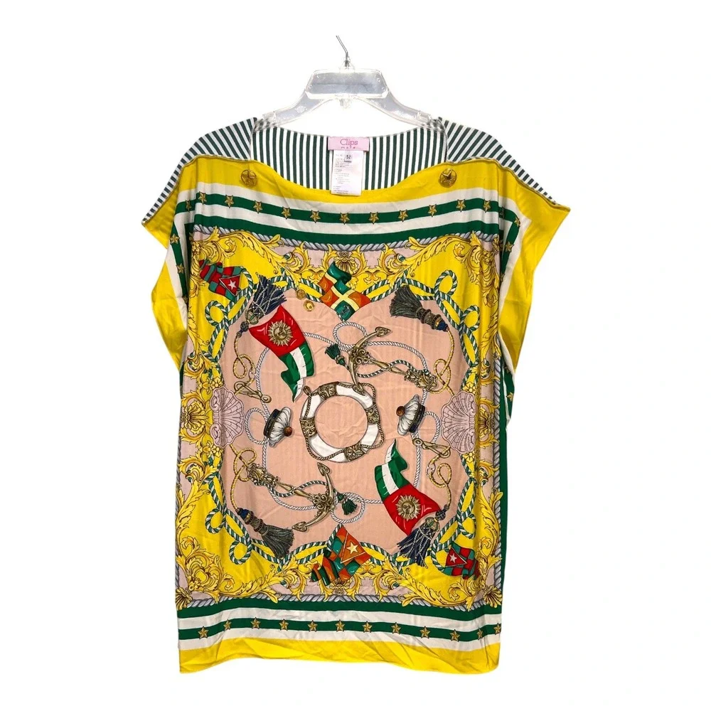 Clips More Italian Scarf Print Viscose Tunic Top Nautical Cover Up Yacht Club XL